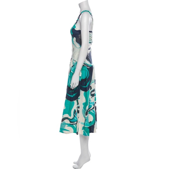 NWT CHRISTIAN LACROIX Linen Cotton Blue Organic Pattern Dress Size Medium - Picture 3 of 12